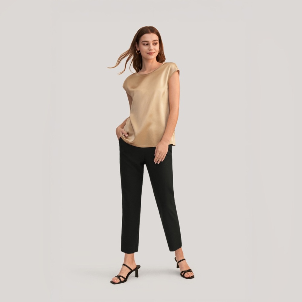 Basic Cap Sleeves Silk Camel Tee Elegant Formal Grad Party Wedding Blouse XL